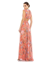 Mac Duggal Women's Cut Out Cap Sleeve V Neck Gown