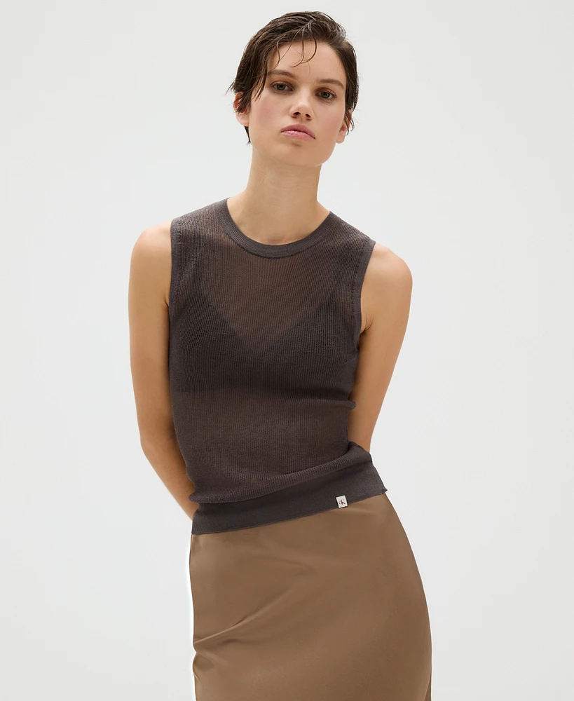 Calvin Klein Women's Sheer Slim Sleeveless Tank Top