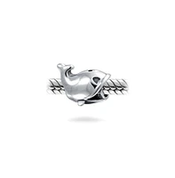 Bling Jewelry Set of 2 Nautical Ocean Whale Charm Bead Glass Oxidized Sterling Silver