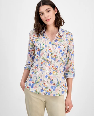 Tommy Hilfiger Women's Floral Print Roll-tab Shirt