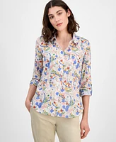 Tommy Hilfiger Women's Floral Print Roll-tab Shirt