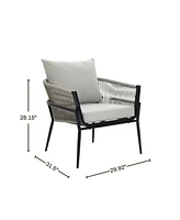 LuxenHome Outdoor Aluminum with Pe Rope Armchair with Cushions