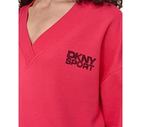 Dkny Sport Women's Rhinestone-Logo V-Neck Pullover Top