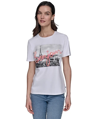Karl Lagerfeld Paris Women's Bonjour Graphic T-Shirt