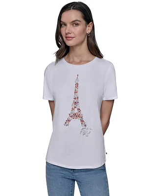 Karl Lagerfeld Paris Women's Sequined Eiffel Tower Graphic T-Shirt