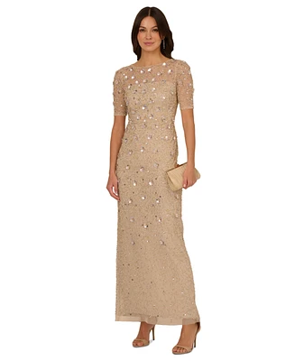 Adrianna Papell Petite 3D Floral Embellished Gown
