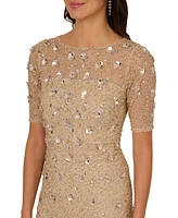 Adrianna Papell Petite 3D Floral Embellished Gown