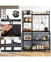 5-Tier Bakers Rack with Power Outlets and 10 S-Shaped Hooks – Multi-Functional Kitchen Storage Electrical Access