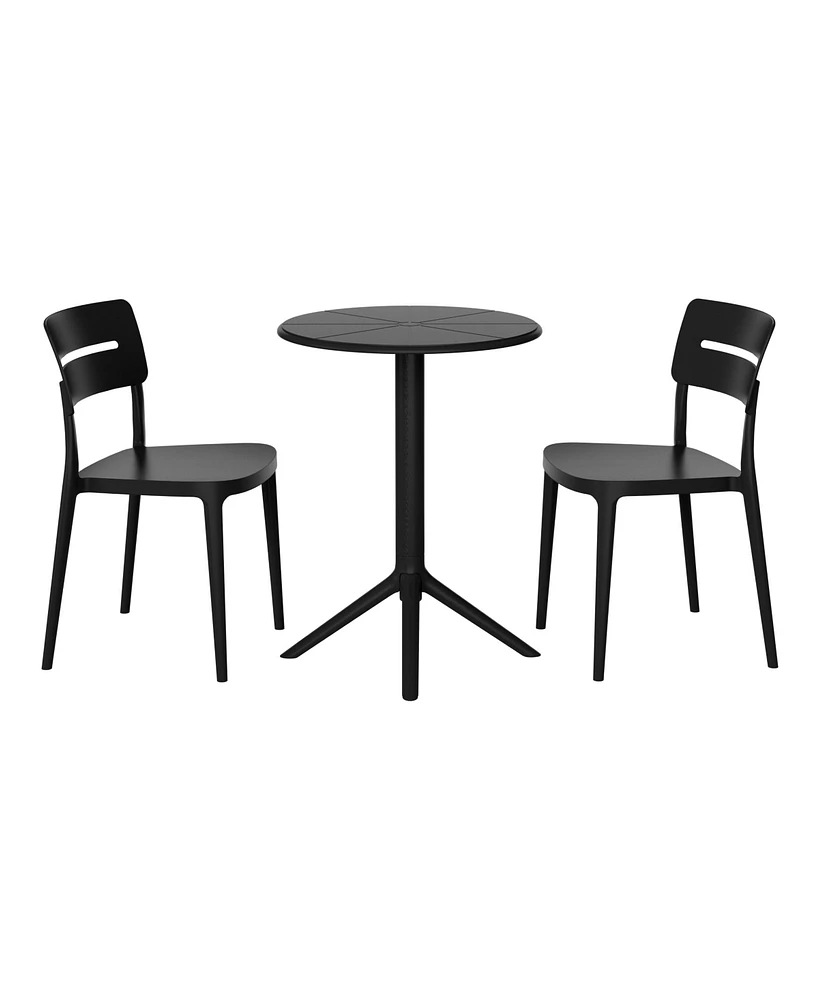 3-Piece Outdoor Resin Patio Bistro Set with Stackable Dining Chairs