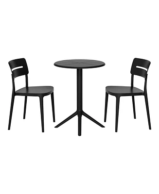 3-Piece Outdoor Resin Patio Bistro Set with Stackable Dining Chairs