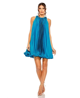 Mac Duggal Women's Pleated Halter Neck Flowy Mini Trapeze Dress