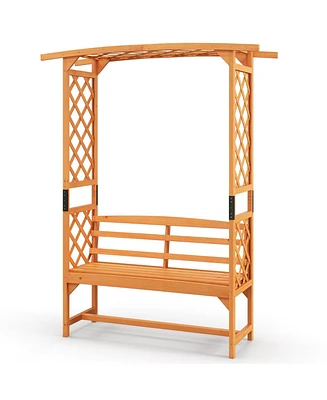 Patio Garden Arbor with Pergola and 2-Seat Bench for Garden Backyard Decoration