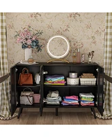 Nightstand with three cabinet doors, Side table embossed pattern, wood end table, Bedside for bedrooms, living rooms, offices