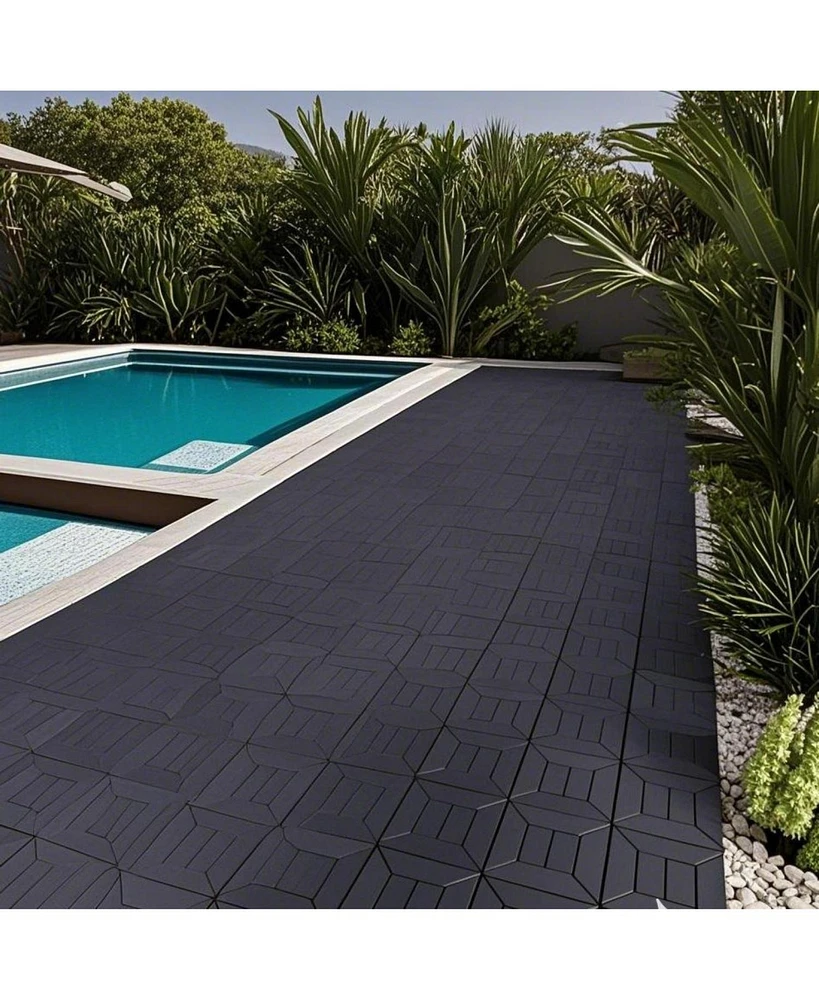 12" Patio Deck Tiles, Diy Interlocking, Indoor/Outdoor, Easy Install, 44pcs, Dark Gray