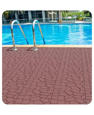 Diy 12" Patio Deck Tiles, Interlocking, Quick Install, 44pcs Red Brown