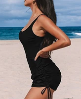 Cupshe Women's Square Neck Ruched Drawstring Side Shirred Swim Dress