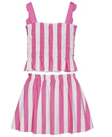 Disney Toddler and Little Girls 2-Piece Stitch Embroidered Stripe Top Skirt Set