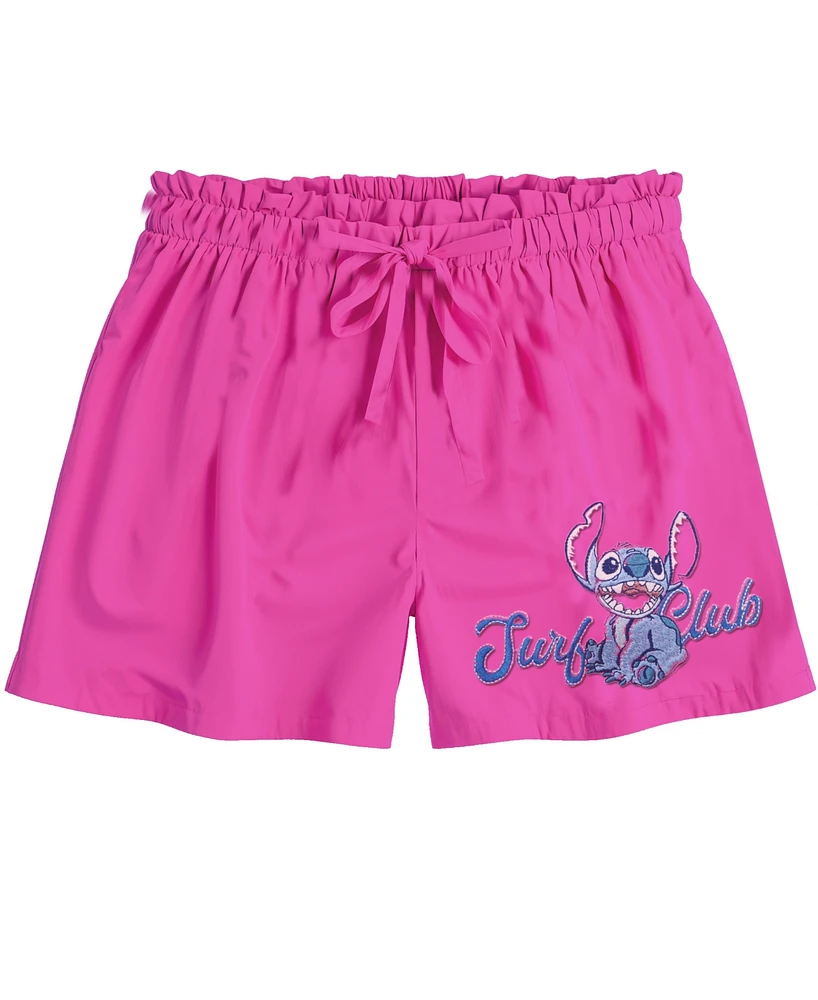 Disney Big Girls Stitch Embroidered Chief Value Cotton French Terry Shorts