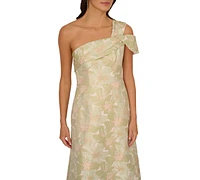 Adrianna Papell Women's One-Shoulder Floral-Jacquard Gown