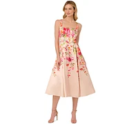 Adrianna Papell Women's Mikado Floral-Print Midi Dress