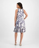 Robbie Bee Petite Printed Ruffle-Trim Sleeveless Shift Dress