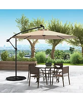 Gymax 10ft Solar Patio Umbrella Outdoor Offset Hanging w/ 40 Led Lights