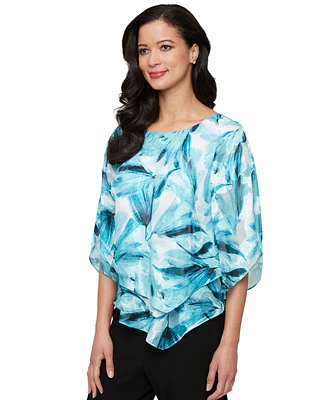 Alex Evenings Petite 3/4-Sleeve V-Hem Burnout Blouse
