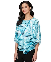 Alex Evenings Petite 3/4-Sleeve V-Hem Burnout Blouse