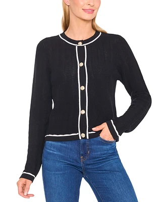CeCe Women's Long-Sleeve Cardigan With Contrast Trim