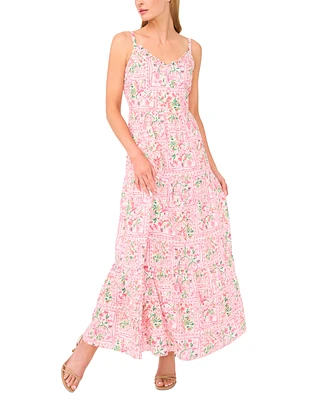 CeCe Women's Printed V-Neck Sleeveless Maxi Dress