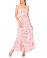 CeCe Women's Printed V-Neck Sleeveless Maxi Dress