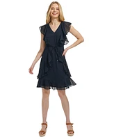 Tommy Hilfiger Women's Ruffled Clip-Dot Chiffon Dress