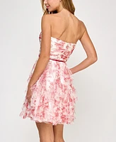 pear culture Juniors' Printed Strapless Fit & Flare Dress