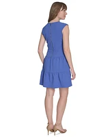 Tommy Hilfiger Petite Jacquard Twist-Front Tiered Dress