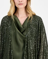 Anne Klein Women's Sequined Open-Front Mesh Kimono Cardigan