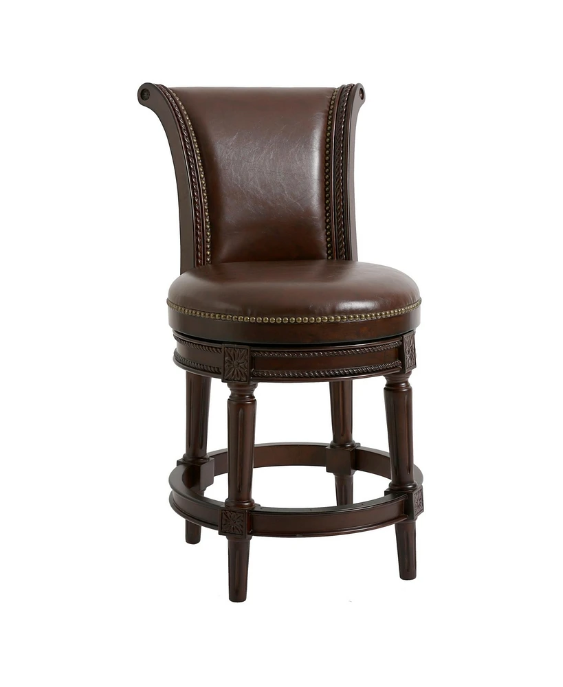 Faux Leather And Solid Wood Swivel Counter Height Bar Chair