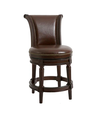 Faux Leather And Solid Wood Swivel Counter Height Bar Chair