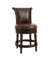 Faux Leather And Solid Wood Swivel Counter Height Bar Chair