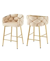 Set of 2 Modern 28 Inch Upholstered Counter Stools with Soft Back Cushion Metal Frame and Footrest for Kitchen Dining or Living Room-The Pop Home