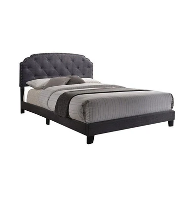 Chic Tufted Linen Bed with Nailhead Accents – Stylish Bedroom Furniture