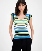 T Tahari Women's Striped Flutter-Sleeve Scoop-Neck Top