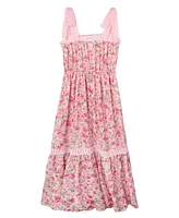 Rare Editions Big Girls Floral and Crochet Trim Maxi Dress
