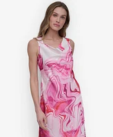 Dkny Women's Printed Cowlneck Sleeveless Midi Dress