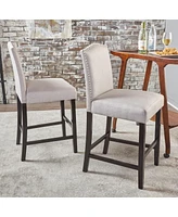 Set of 2 Upholstered Barstools with Nailhead Trim Cushioned Back and Seat Solid Wood Legs and Footrest for Kitchen or Dining Room-The Pop Home