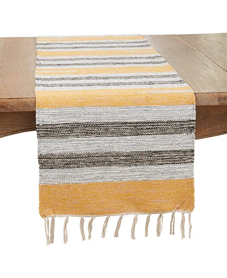 Saro Lifestyle Fringe Edge Striped Table Runner