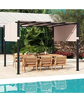 Flat Top Pergola with Retractable Canopy for Garden Pool Porch and Backyard