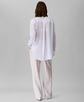 Calvin Klein Women's Printed Crinkled V-Neck Shirt