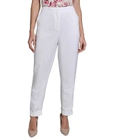 Calvin Klein Petite Linen-Blend Mid Rise Slim-Leg Pants