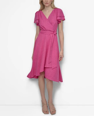 Dkny Women's Flutter-Sleeve Side-Tie Faux-Wrap Dress