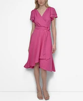 Dkny Women's Flutter-Sleeve Side-Tie Faux-Wrap Dress
